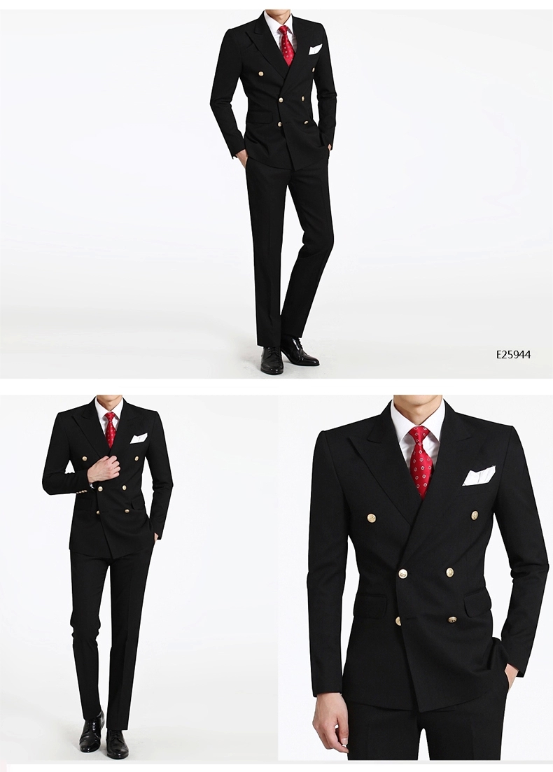 Double-Breasted Side Vent Dark Blue/Black Groom Tuxedos Men's Wedding Dress Holiday Clothing Business Suit Custom Made(Jacket+pants+tie)