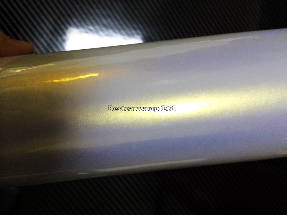 Pearl Gloss Vinyl White - Gold Pearl Car wrapping Film with Bubble Free For Car Stickers Glossy Chameleon pearl foil Size: 1.52*20m/Roll