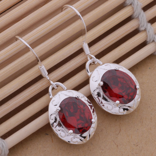 Fashion (Jewelry Manufacturer) 20 pcs a lot Burgundy drill earrings 925 sterling silver jewelry factory Fashion Shine Earrings