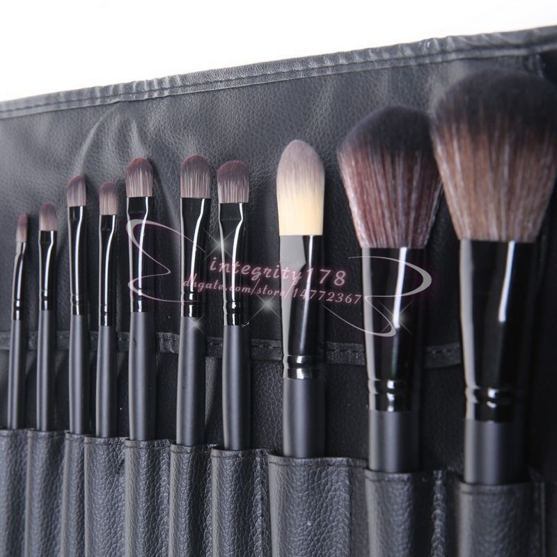 Black/Brown handle 18Pcs Professional Makeup Brushes set Cosmetic Brush Set Kit Tool + Roll Up Case DHL