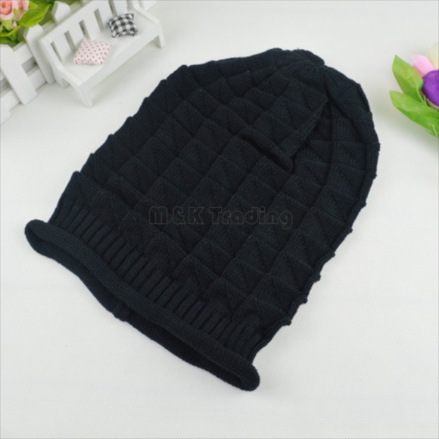 Winter White Ivory Thick Slouchy Knit Oversized Beanie Cap Hat Diamond Checked Weave Hats 4 Colors