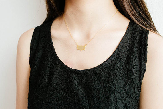 10PCS Outline United States Map Necklace USA Silhouette Map Necklace Geometric America Country Nation Necklace for earth