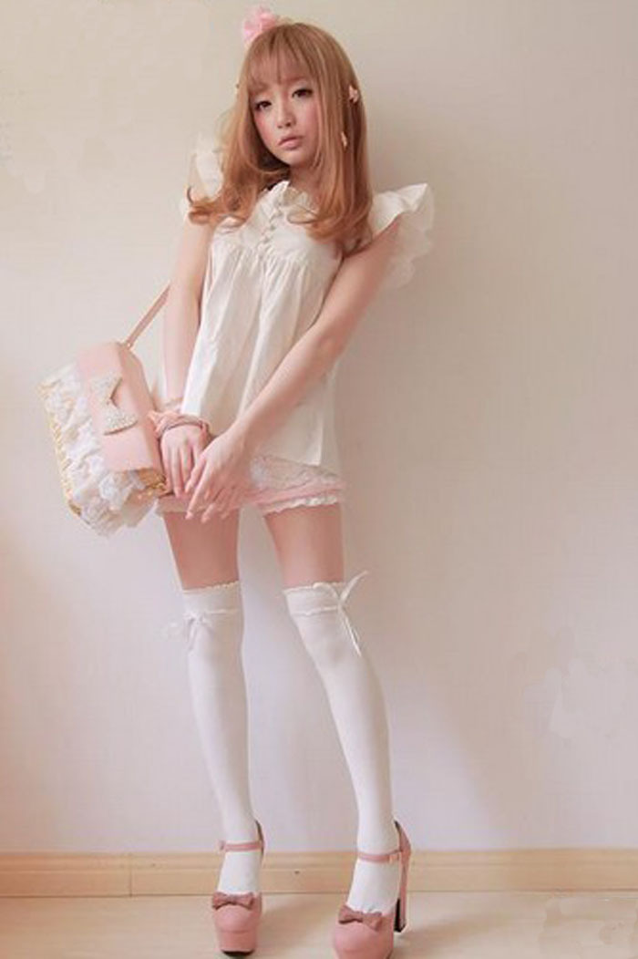 1Pair Fashion Women Autumn Over The Knee Ribbon Straps Socks Feitong