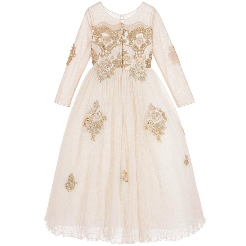 Sweet Jewel Neck Flower Girl Dresses Special Occasion For Weddings Floor Length 3/4 Long Sleeve Kids Pageant Gowns Appliques Communion Dress