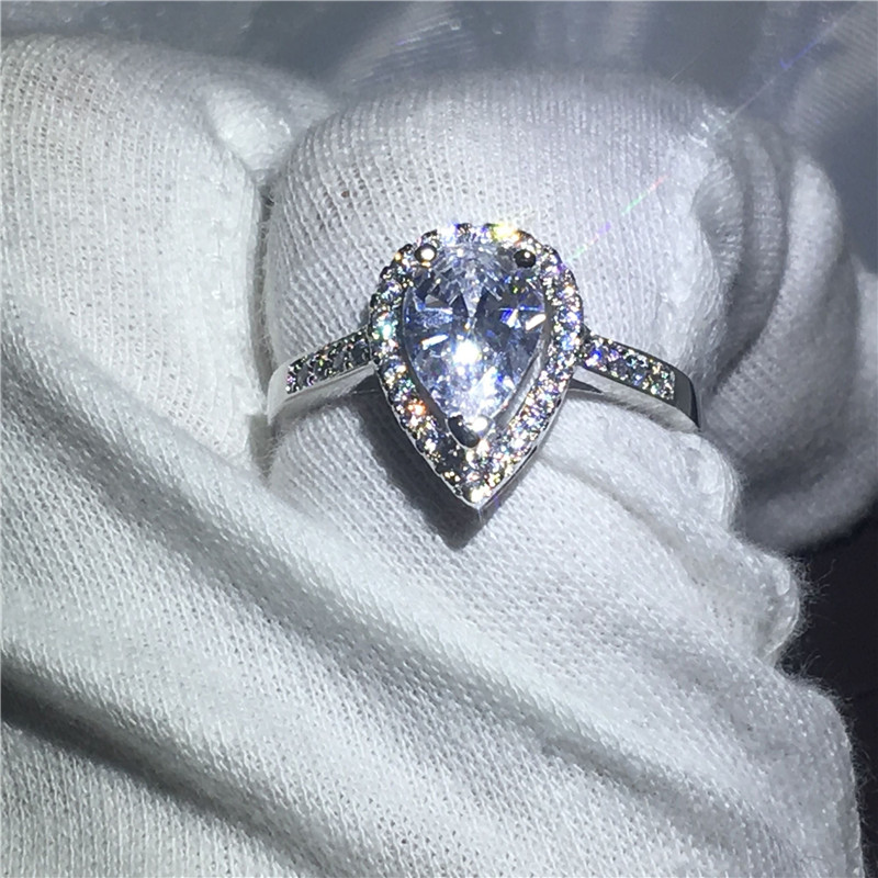 Heart love ring 925 Sterling silver Engagement wedding band rings for women Pear cut 3ct Clear Diamond crystal Bijoux