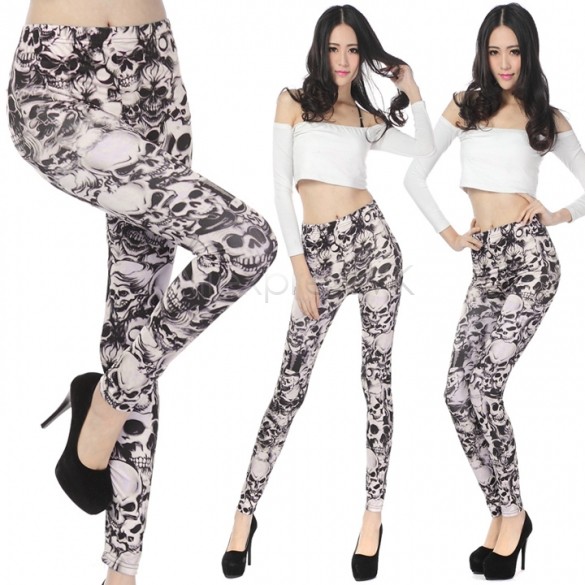Sexy Skinny Women Leggings skull print Long Slim Stretch pattern Promotion Slim Cheap Pants fitness Trousers B19 CB036092
