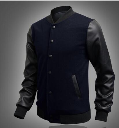 Fall-M-2XL Hot 2016 Fashion New Casual Baseball Jacket With Leather Sleeves Mens Varsity Jackets And Coats Harajuku Chaqueta Hombre