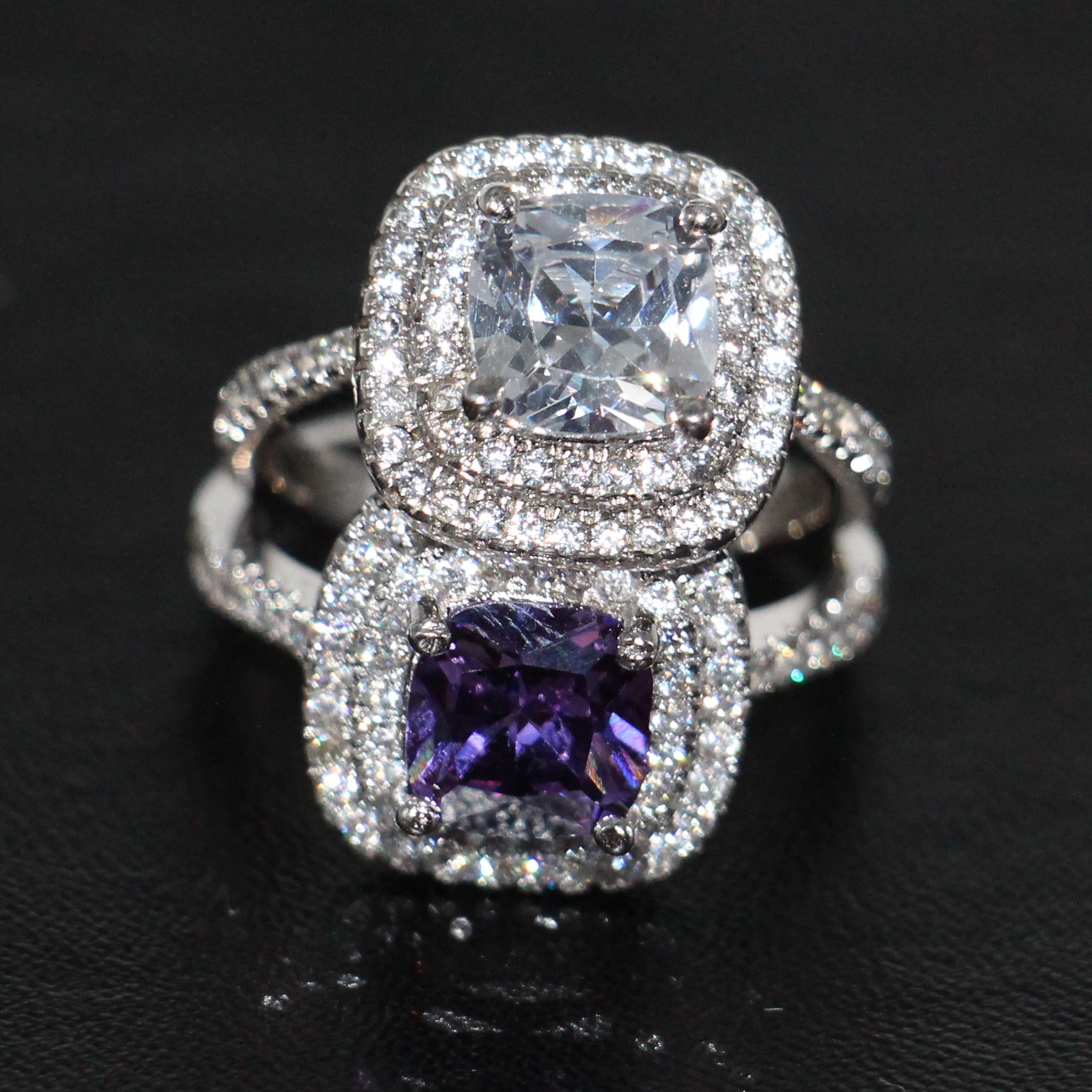 Pave Setting 4 Color Double row CZ Diamond Luxury Jewelry 925 Sterling Silver Stunning Sapphire Gemstones Party Gift Women Wedding Band Ring