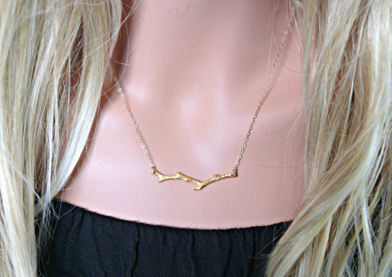 10PCS Gold Silver Tree Branch Necklace Nature Woodland Twig Necklaces Simple Olive Bar Necklace Plant Limb Necklaces for Women