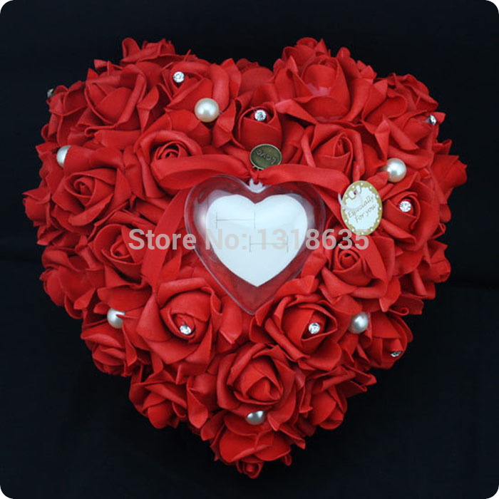 Wholesale-Indian Red flower made pillow for wedding ring cushion heart shape pe real touch flowers
Wholesale-Indian Red flower made pillow for wedding ring cushion heart shape pe real touch flowers