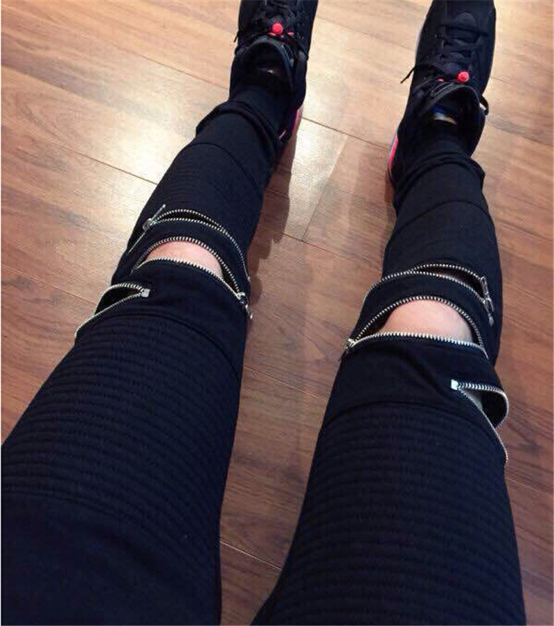 Wholesale-Streetwear Black Joggers Knee Zipper Pleated Hip Hop Sweatpants For Men Casual Biker Jogging Pants Men Skateboard Pants Q1455