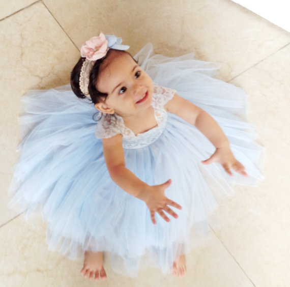 Magic Orchid Light blue Flower Girl Dress French lace and tulle dress for baby girl blue princess dress tutu