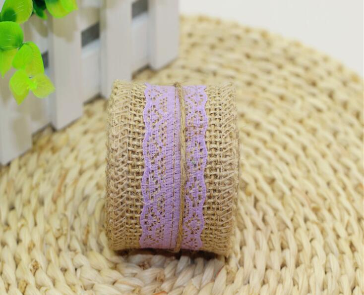 2Meter/Pcs Width 5cm Jute Burlap Rolls Hessian Ribbon With Lace Vintage Rustic Wedding Decoration DIY Ornament Burlap Wedding Favor WQ24