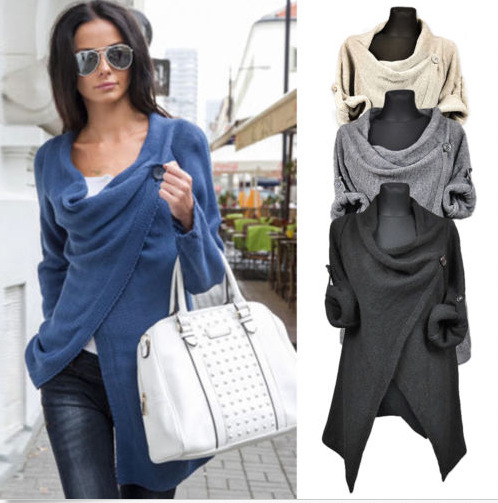 Women Sweaters Knitted New Star Models Long Sleeve Loose Outwear Knitwear Cardigan One Button Irregular Sweater