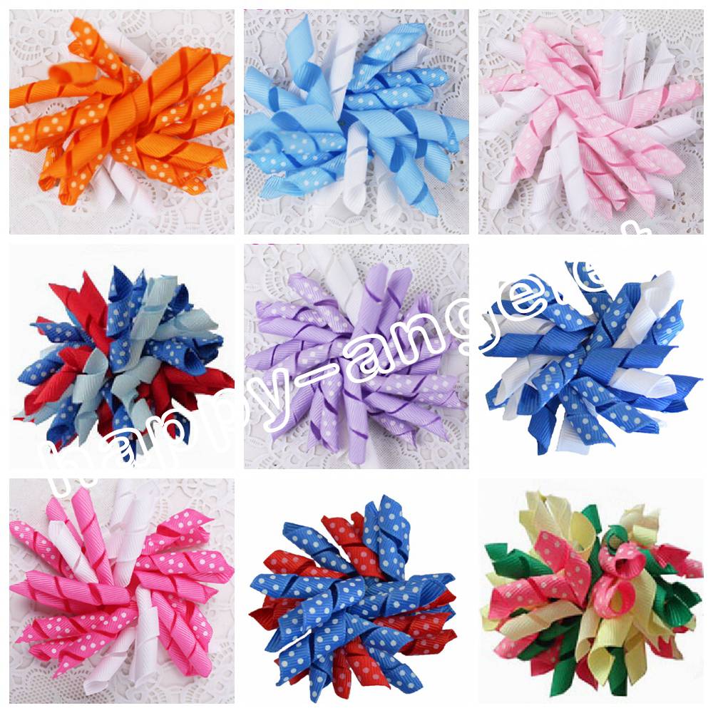 Baby Girl hair ties M2M prints polka dot Curlies loop Ribbon Korker hair bows clips women Corker hair bobbles Accessories 50pcs PD007