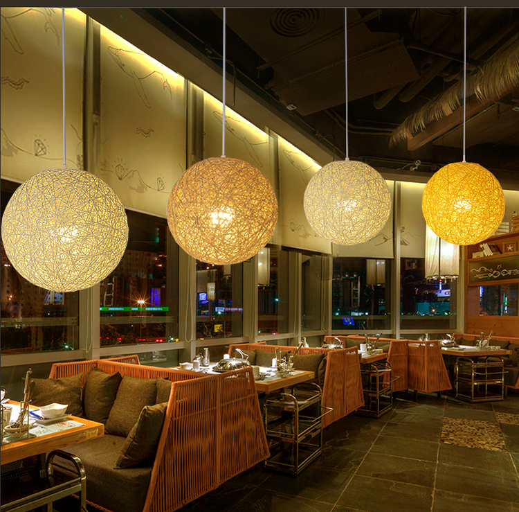 LED Pendant Lamp Hemp Rope Light Ball Chandelier Lights Restaurant Villa Hotel Lighting Living Room