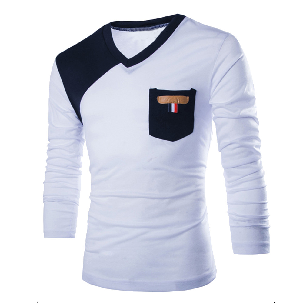 3 Colors New 2015 Autumn Fashion Mens Slim Fit Sport Gym T-Shirt Male Casual Long Sleeve V-neck Hit Color Camisetas Tops Tees FG1511