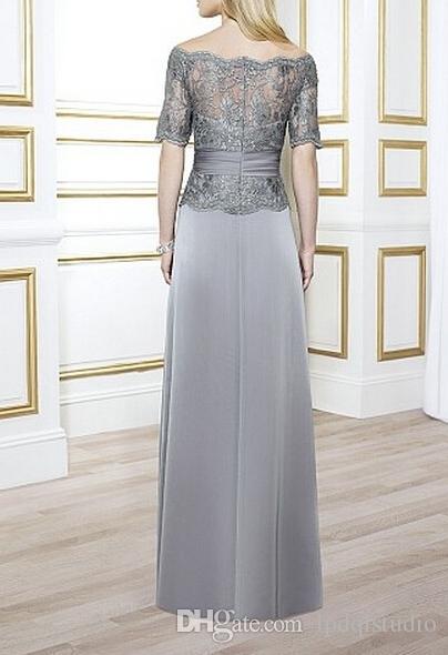 Elegant Mother of the Bride Dresses Light Gray Satin Chiffon with Lace Top Zipper Back Mother's Dresses Off Shoulder Custom Made Plus Size