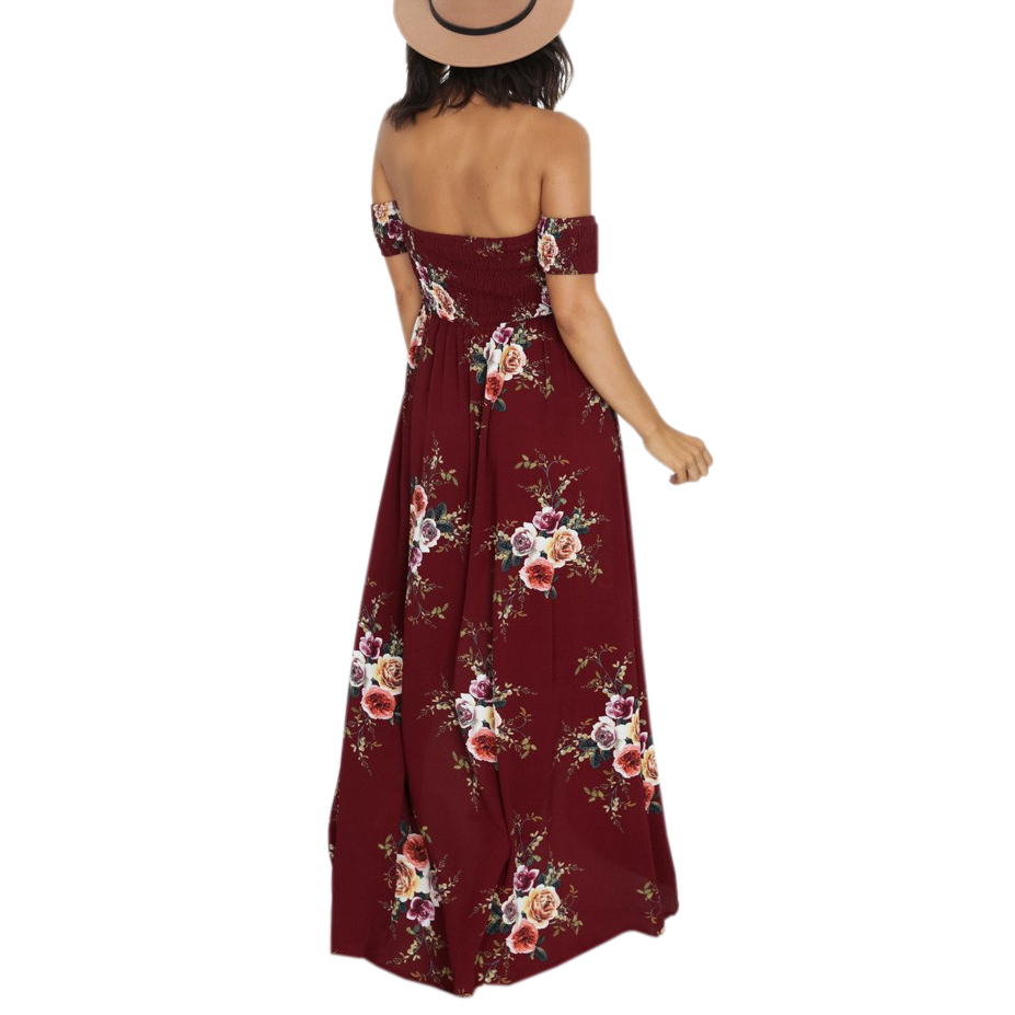 Beach Dresses Summer Women Sexy Slash Neck Long Boho Dress Vintage Chiffon Pattern Maxi 2017 Floral Print Vestidos Mujer GV641 q171122