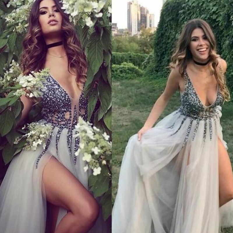 Sexy Deep V-Neck Prom Dress Glittering Sequins Beaded High Side-Split Tulle Evening Party Dress Attractive A-Line V-Backless Prom Dresses, Orange
Sexy Deep V-Neck Prom Dress Glittering Sequins Beaded High Side-Split Tulle Evening Party Dress Attractive A-Line V-Backless Prom Dresses, Orange