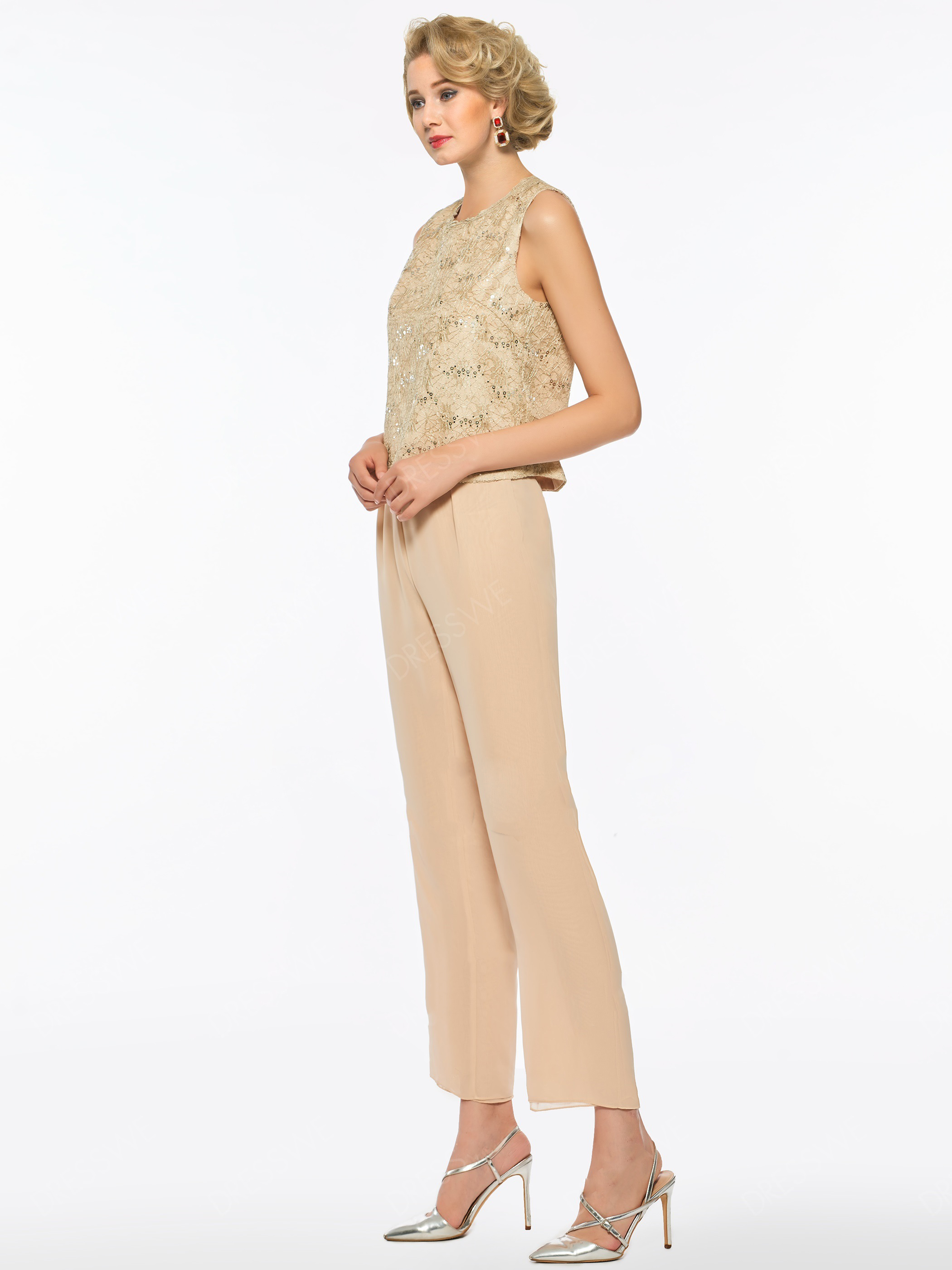 Three Pieces 3/4 Long Sleeve Mother Of The Bride Dress Lace Sequins Mother Of Bride Pant Suits Custom Plus Size Women Clothes