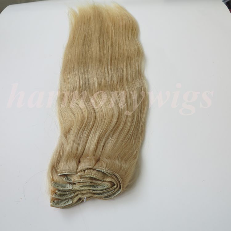 260g 20 22inch Clip in human Hair Extensions Brazilian Hair 60#/Platinum Blonde Remy Straight Hair weaves 7pcs/set free comb