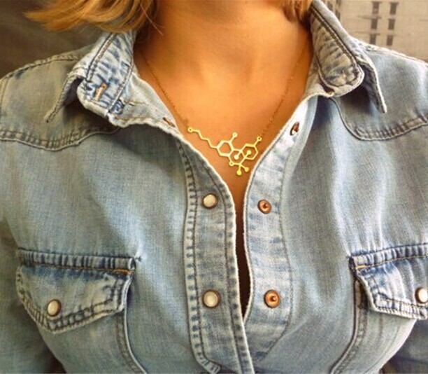 30PCS Gold Silver Simple Molecule Necklace Molecular Structure Hormone Element Necklace Science DNA Dopamine Necklaces