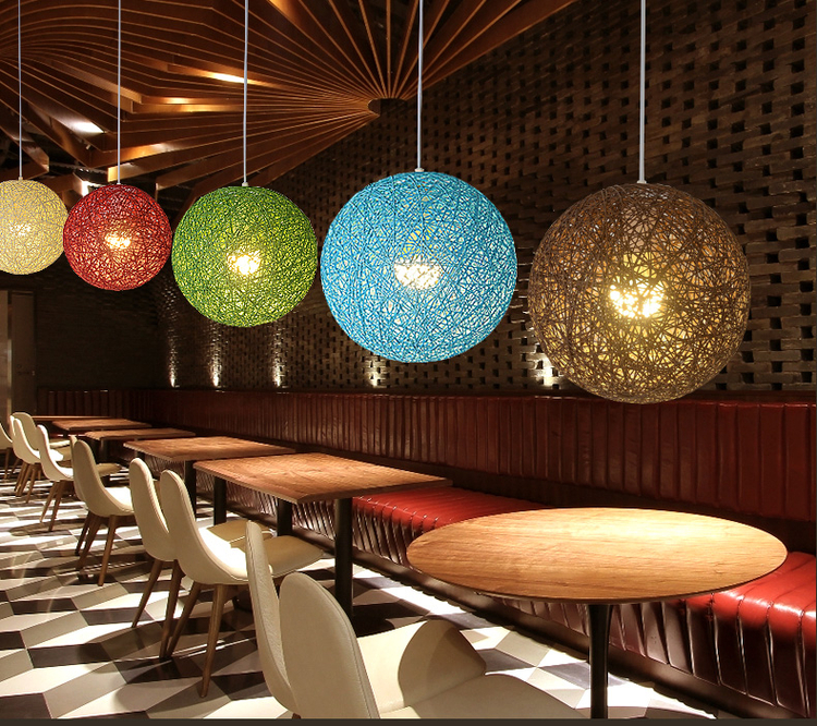 LED Pendant Lamp Hemp Rope Light Ball Chandelier Lights Restaurant Villa Hotel Lighting Living Room