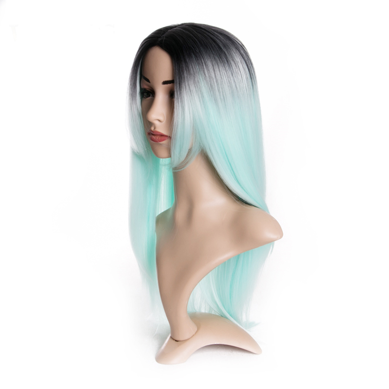 Long Straight Middle Part Dark Root Synthetic Hair wig for Women