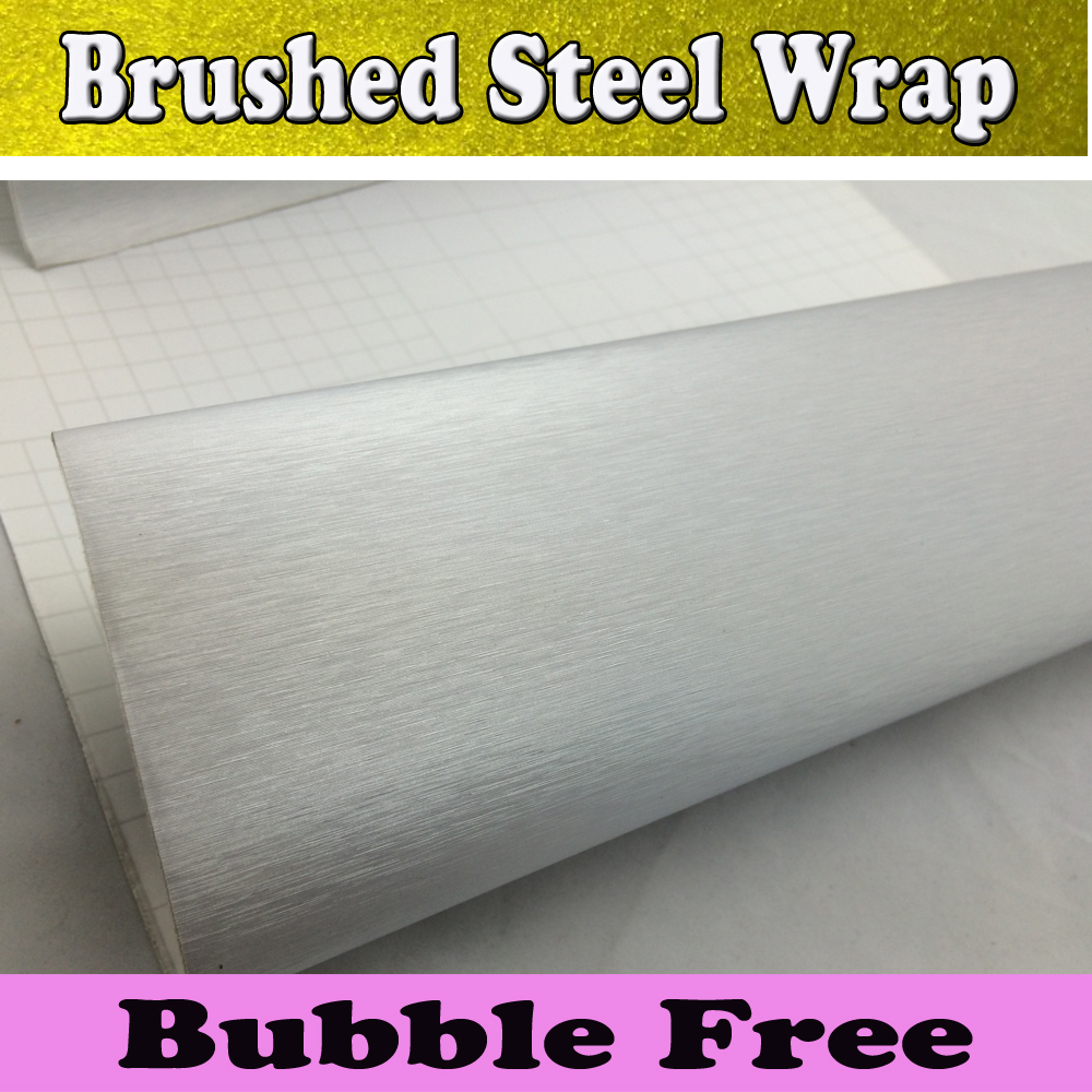 Silver Metallic Brushed Steel Vinyl For car wrapping Film Vehicle Stickers Decal Bubble Free air release Size 1.52x30M/Roll