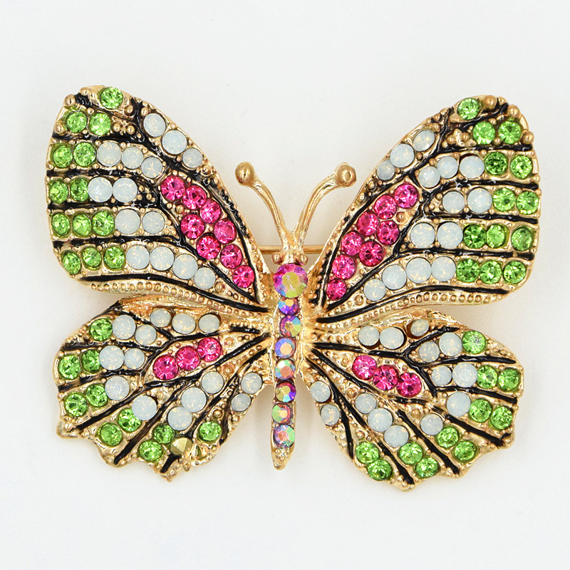 OneckOha Fashion Jewelry Colorful Rhinestone Butterfly Brooches Alloy Enameled Animal Brooch Pin Apparel Accessories