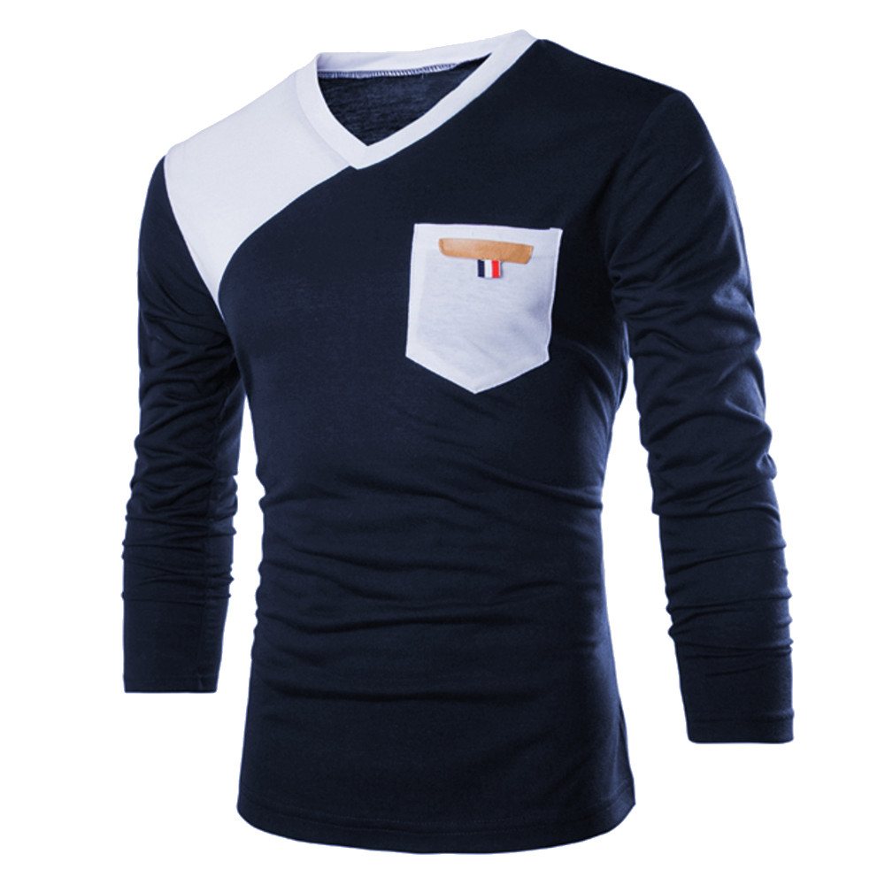 3 Colors New 2015 Autumn Fashion Mens Slim Fit Sport Gym T-Shirt Male Casual Long Sleeve V-neck Hit Color Camisetas Tops Tees FG1511