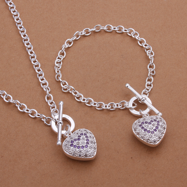 High grade 925 sterling silver Color zircon heart-shaped package jewelry sets DFMSS372 brand new Factory direct wedding 925 silver