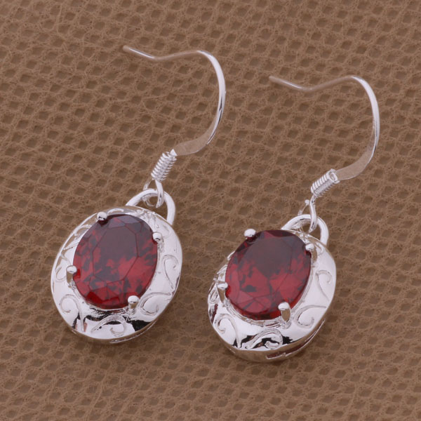 Fashion (Jewelry Manufacturer) 20 pcs a lot Burgundy drill earrings 925 sterling silver jewelry factory Fashion Shine Earrings