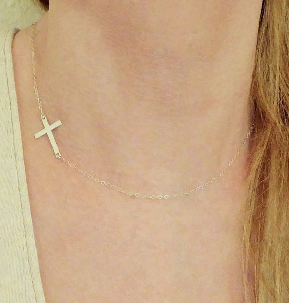 10PCS Gold Silver Sideways Cross Necklace Cute Cool Christian Cross Necklaces Simple Tiny Faith Religious Cross Necklaces
