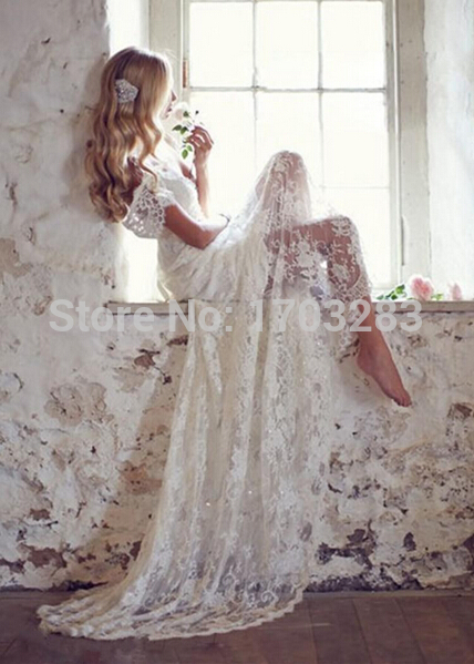 2020 Romantic Lace Beach Wedding Dresses Sexy V Neck Open Back Bride Dresses Court Train Fashionable Vestido De Noiva Hot