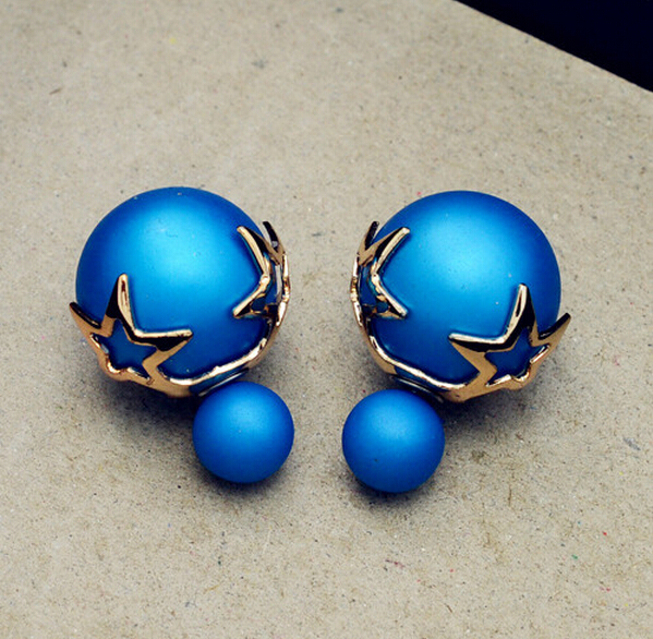 High Quality New Fashion Paragraph 2015 Double Side Shining Colorful Pearl Stud Earring For Women Hot Sale