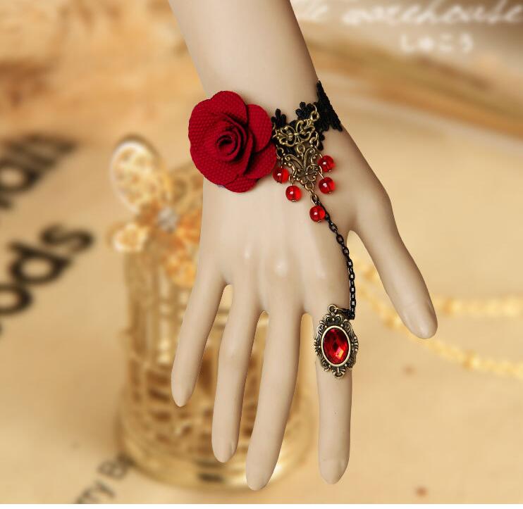 Lace rainbow Ring Belly Dance Bracelet Rose Flower BangLace rainbow Ring Belly Dance Bracelet Rose Flower Bangle Bridal Fashion Jewelry BB05