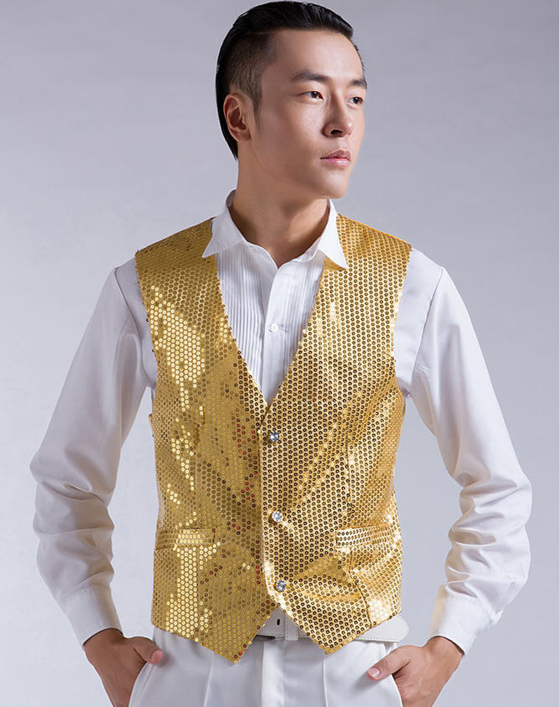 Fall-Paillette Male Sequins Stage Performance Costumes Men Vest Mc Host Clothing Singer Waistcoats Show Sleeveless Jackets D195