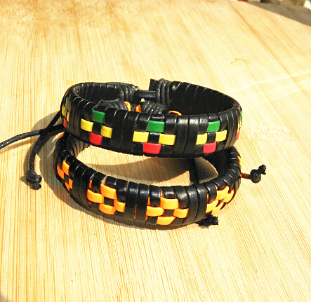 The New Genuine Leather Wrap Braided Bracelets cross candy color Grid Punk Lover's Wristband Men women Handmade Mix order 20pcs