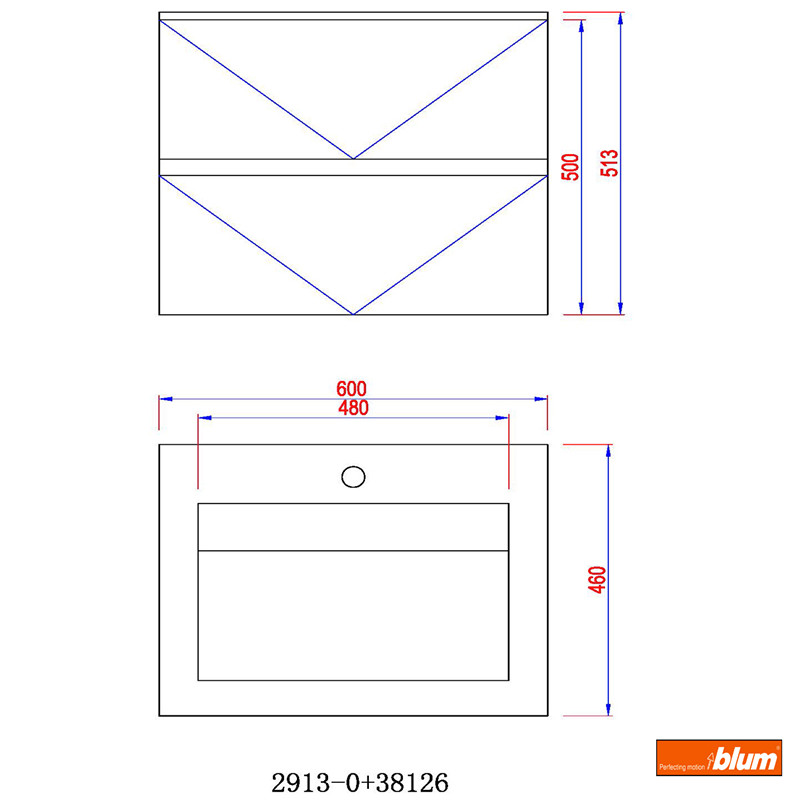 60cm Wall Hung Vanity Cabinet Stone Solid Surface Quartz EILEEN Blum Soft Close Mechanism Thin Adge 2913
