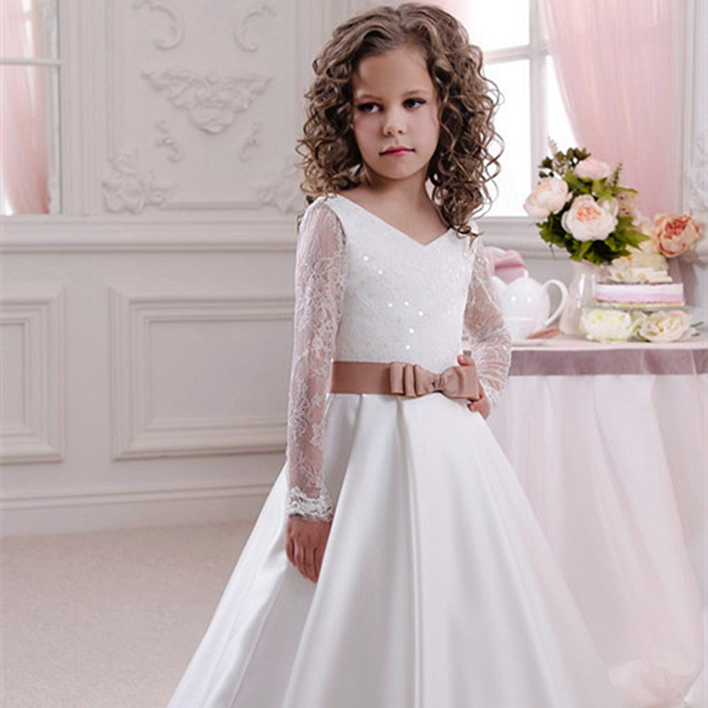 Flower Girl Dress Little Girl Formal Dresses Princess Gown Square Sash Tulle Short Cap Sleeve