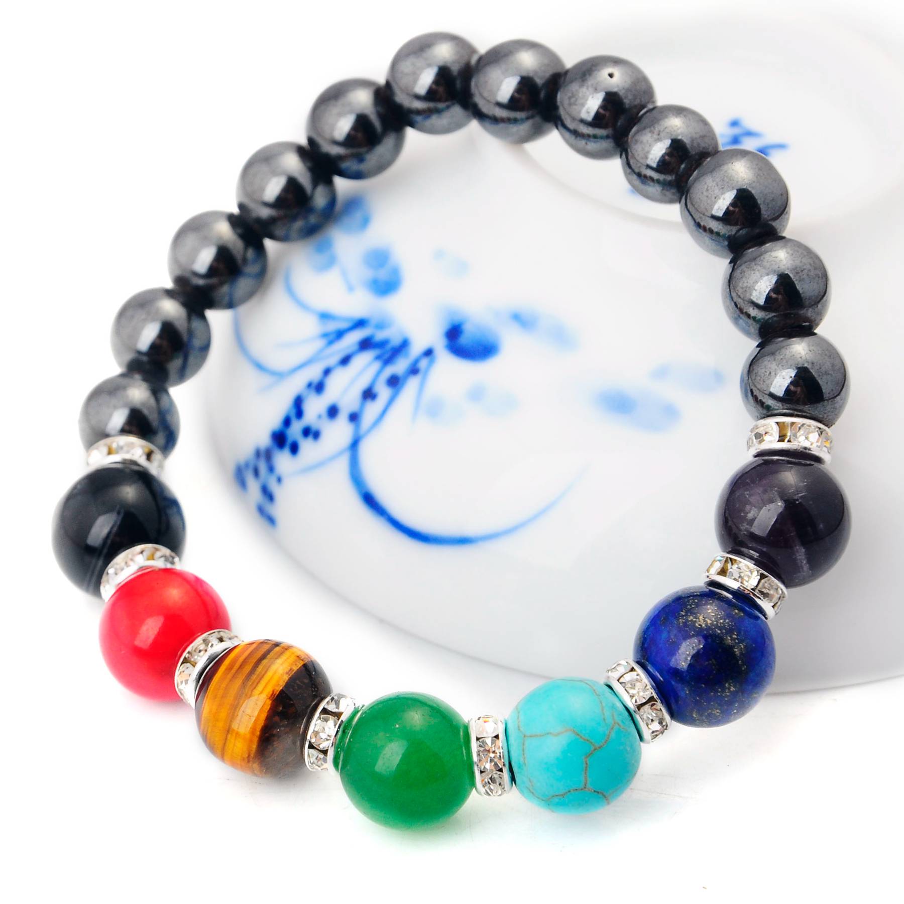 Joya Gift Magnetic Hematite 8MM Round Beads Strands stone bracelets 7 Chakra Gemstone Crystal Healing Reiki women jewelry bangle