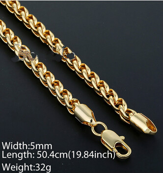 Wholesale-5mm Mens Chain Boys Jewellery Wheat Link Yellow Gold Filled GF Necklace Customized Wholesale Jewelry Free Shipping