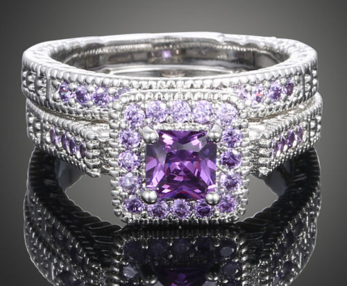 Princess Cut Amethyst Set: 2024 Bridal Engagement Ring Set