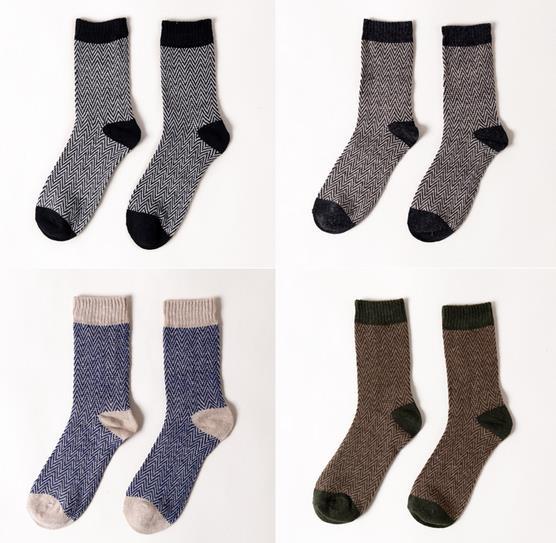 Wholesale-Free shipping 4Pairs wavy lines herringbone paragraphs jacquard wool socks male rabbit warm mens dress socks chaussette homme