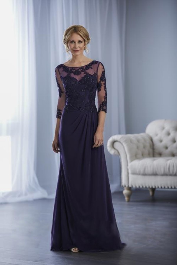 3/4 Long Sleeve Mother Of The Bride Dresses Lace Applique Beads Formal Dress For Mothers Plus Size Evening Gown Wedding Guest Gown