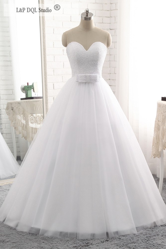 Sparkling Top White Ball Gown Wedding Dresses Plus Size Bridal Gowns Lace-up Back Detachable Bow vestido de novia