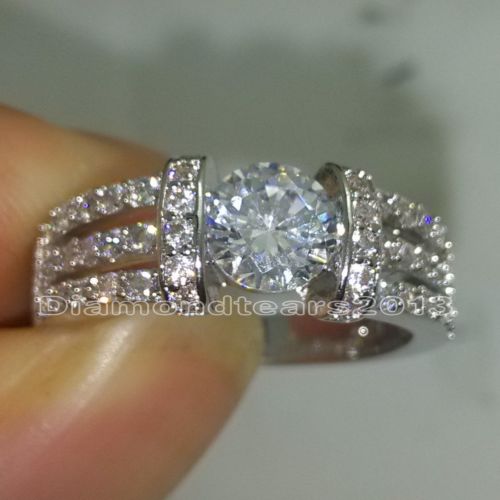 Free shipping High quality Luxury Size 5-10 jewelry 10kt white gold Filled white Topaz Cut Gem Women Engagement Wedding Ring gift with box