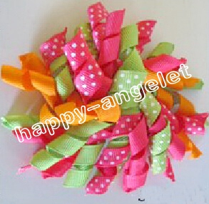 Random 4" M2M Gymboree style prints dot Curlies loop Ribbon Korker hair bows clips Girl/women Corker hair bobbles Accessories 50pcs PD007